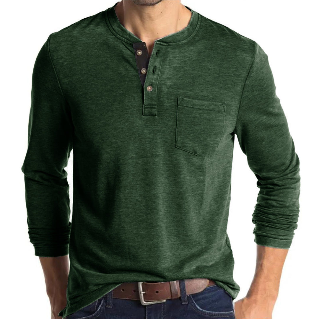 Men's long sleeve T-shirt with modern Henley collar and chest pocket Lune London