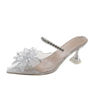 Elegant Ladies Mules with transparent front and sparkling rhinestone detail Lune London