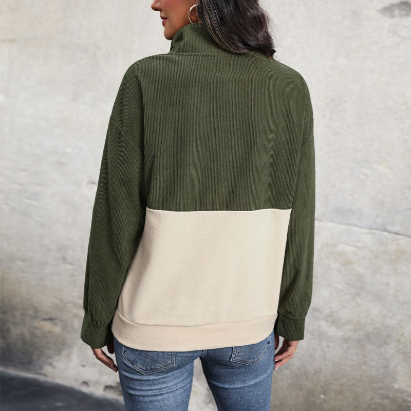 Lune London women's corduroy turtleneck sweater with button detail