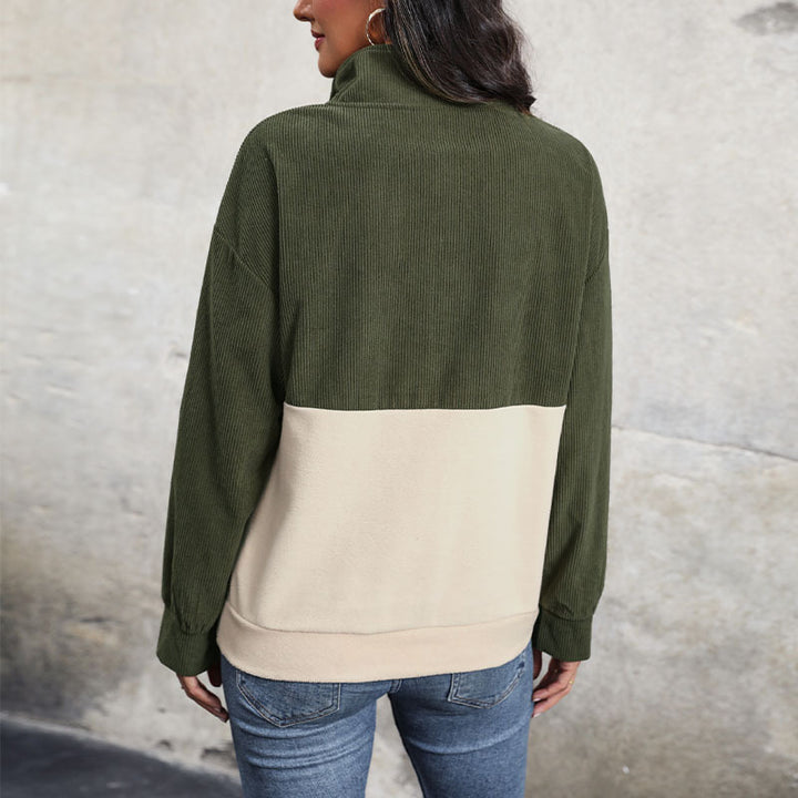 Lune London women's corduroy turtleneck sweater with button detail
