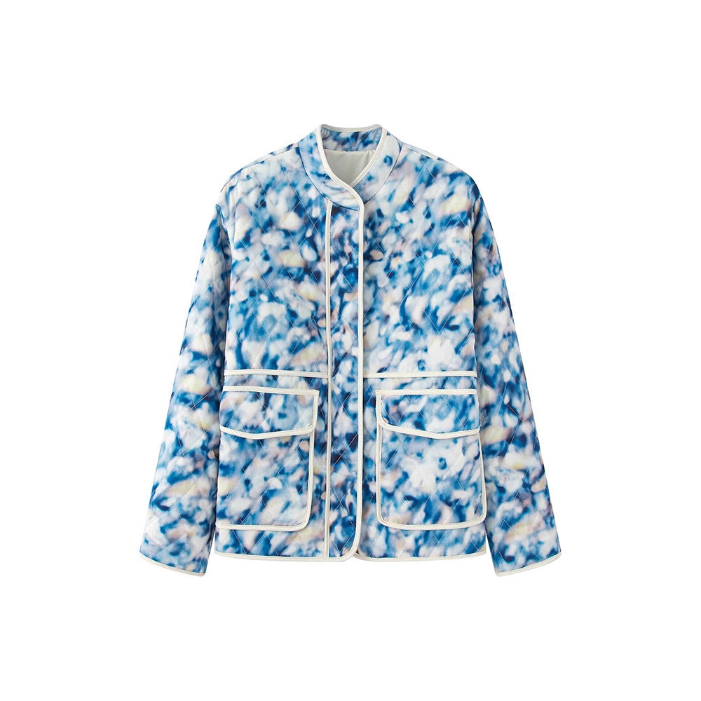 Trendy quilted women's jacket with floral pattern Lune London