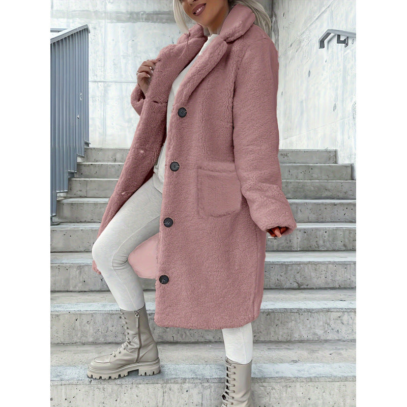 Ladies Cozy Fleece Coat with Pockets and Button Closure Lune London