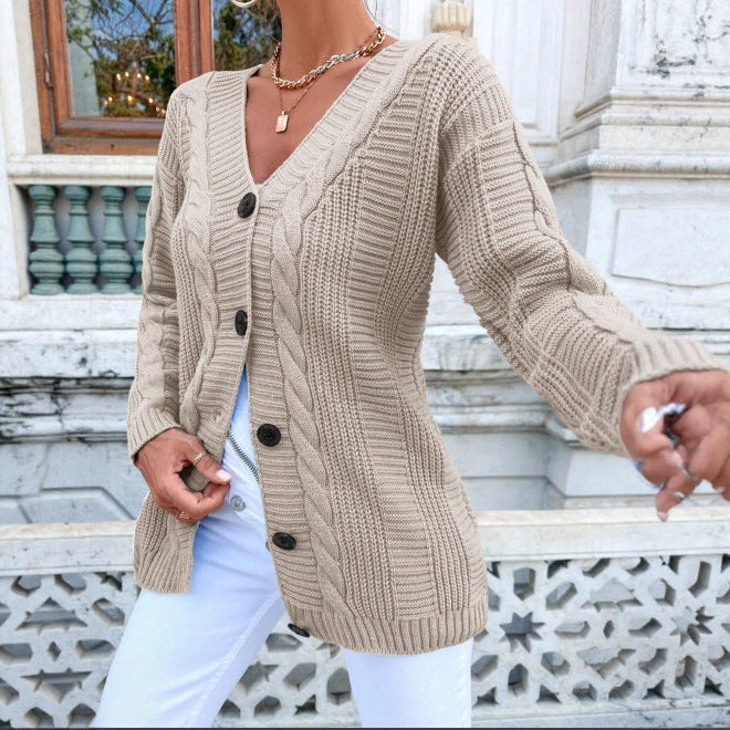 Cardigan pour femmes avec motif en câble et détails de boutons classiques Chic & Stil