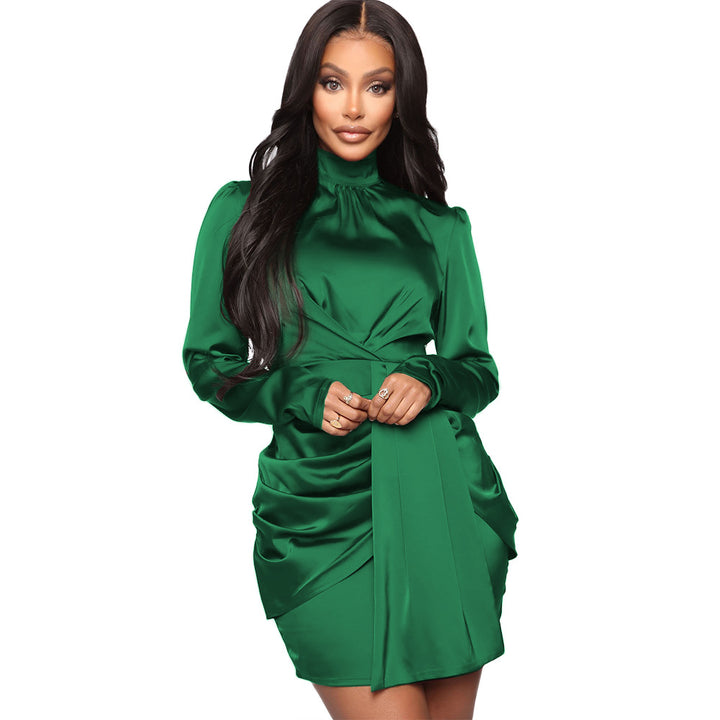Lune London Elegant long sleeve satin mini dress with ruffles for women