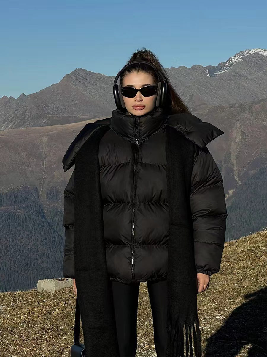 Ladies outdoor padded jacket with high collar and quilted design Lune London