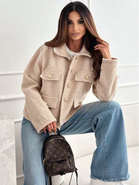 Teddy jacket for women with practical pockets and elegant button details Lune London