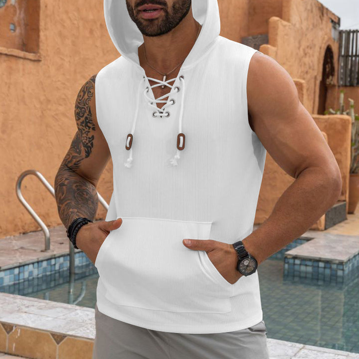 Men's sleeveless sports tank top with hood and laces Lune London