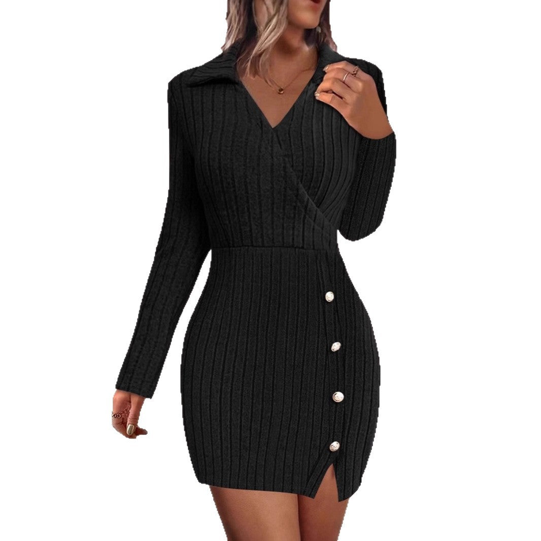 Wrap dress for women with textured design and elegant button details Lune London