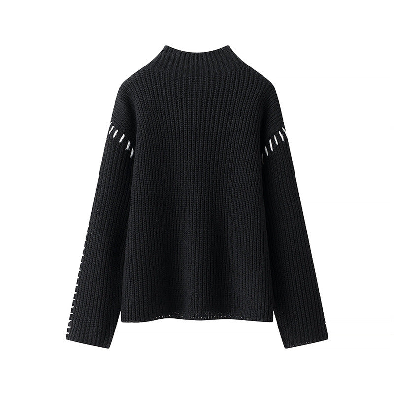 Chunky knit sweater for women with high collar and decorative details Lune London