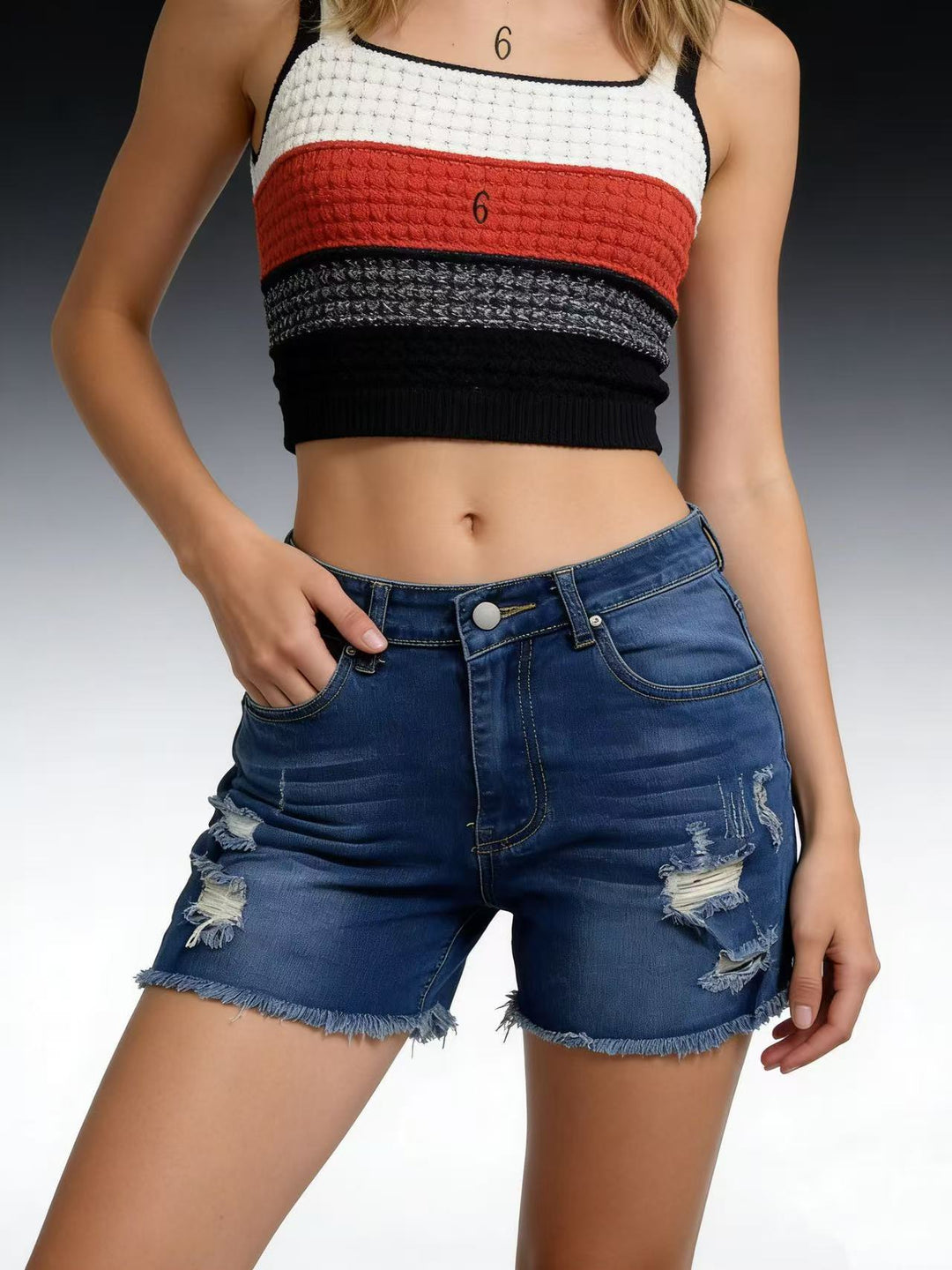 Ladies Destroyed Denim Shorts with casual cut and frayed edge Lune London