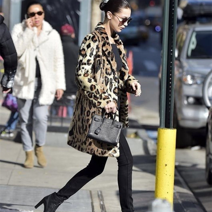 Ladies Leopard Print Faux Fur Coat Lune London
