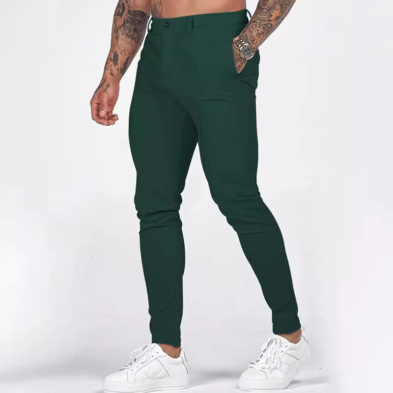 Men's Elegant Slim-Fit Chino Pants with Elastic Waistband and Practical Pockets Lune London