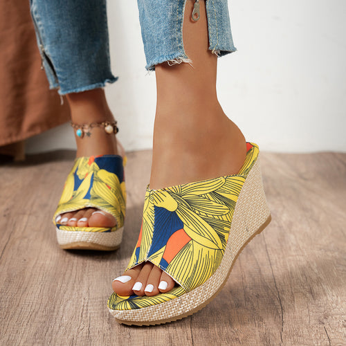 Platform mules for women with floral design and comfortable sole Lune London