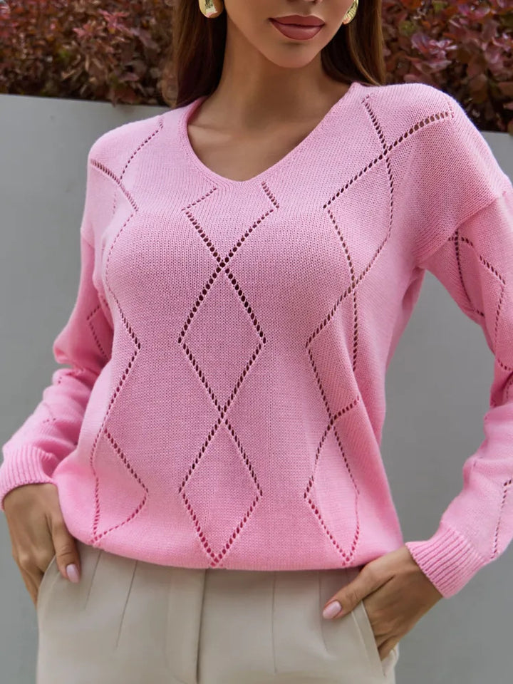 Knitted sweater for women with modern diamond pattern Lune London
