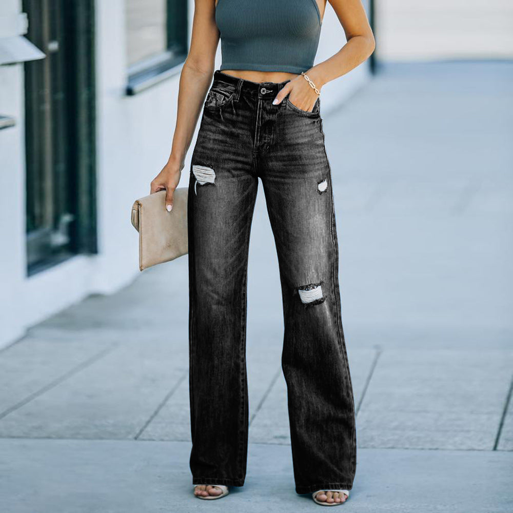 Flared jeans for women with ripped details and high waist Lune London
