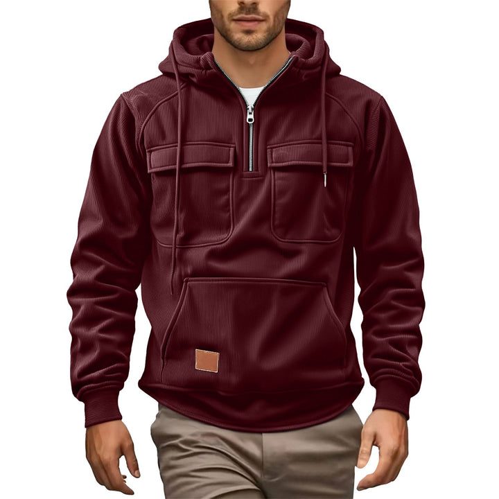 Fleece pullover for men with zip collar and practical pockets Lune London