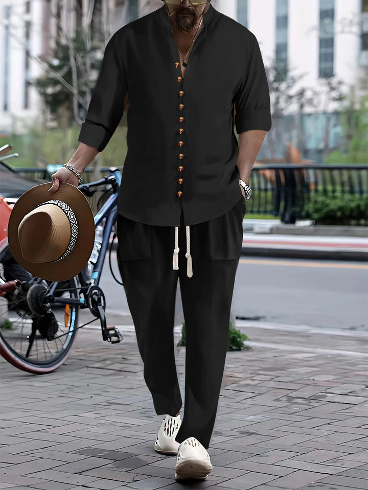 Men's Casual Button-Up Shirt and Relaxed Fit Pants Set Lune London