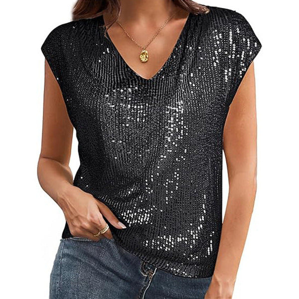 Ladies Glamorous Sequin Top Lune London