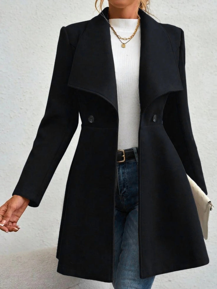 Manteau en laine élégant pour femmes avec revers à la mode et patte de boutonnage double Chic & Stil