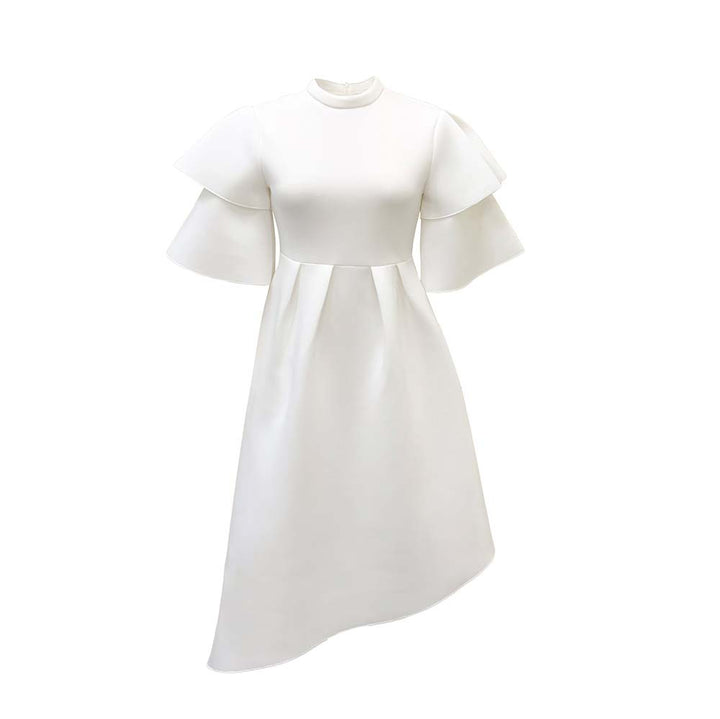Women Elegant Midi Dress with Ruffles and Puffed Sleeves Lune London