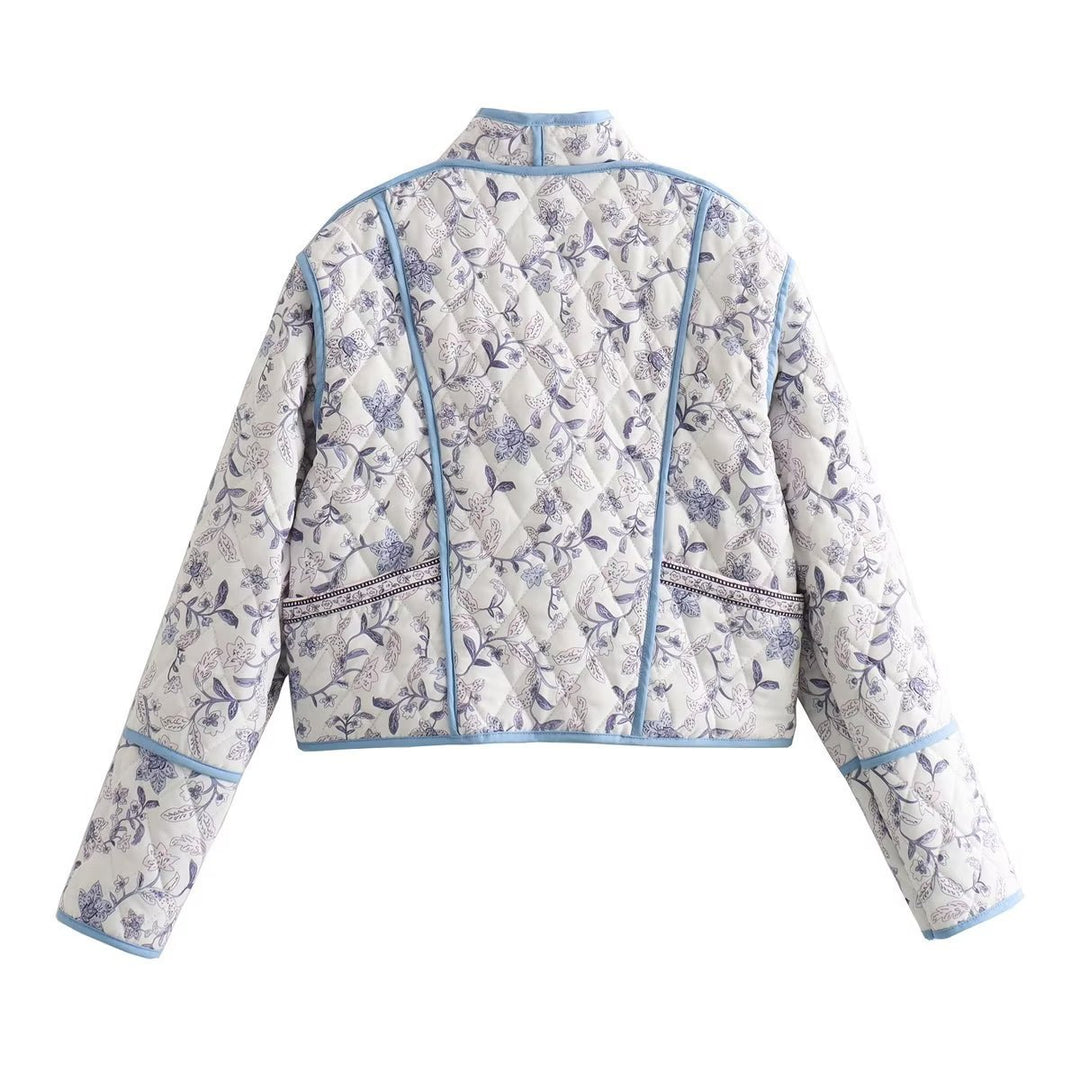 Veste matelassée pour femme à motifs avec un design floral et des détails contrastés élégants Chic & Stil