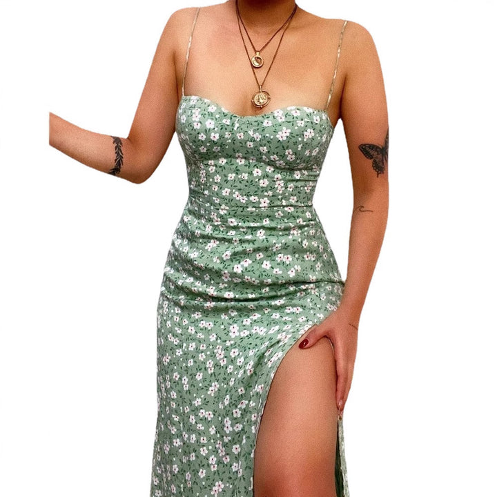 Women's Figure-Hugging Maxi Dress with Side Slit and Spaghetti Straps