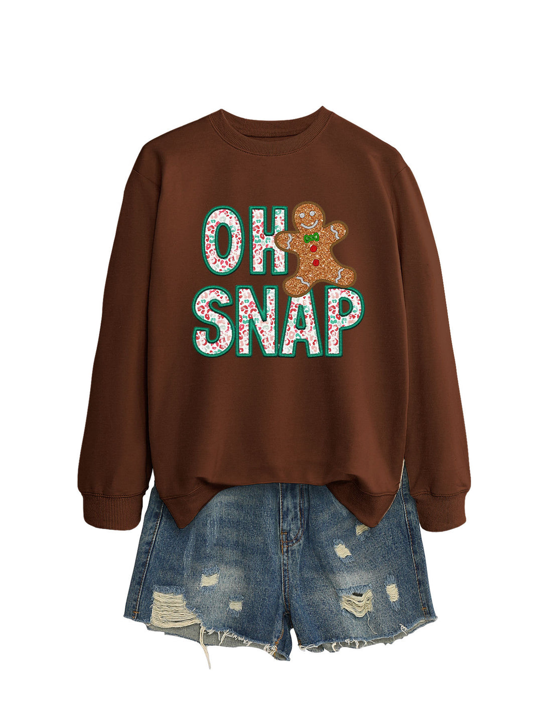 Sweatshirt pour femmes avec motif de bonhomme en pain d'épice amusant et lettrage étincelant Chic & Stil