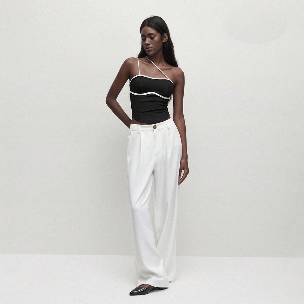 Asymmetrical functional top for women with a fine ribbed structure and narrow straps Chic & Stil