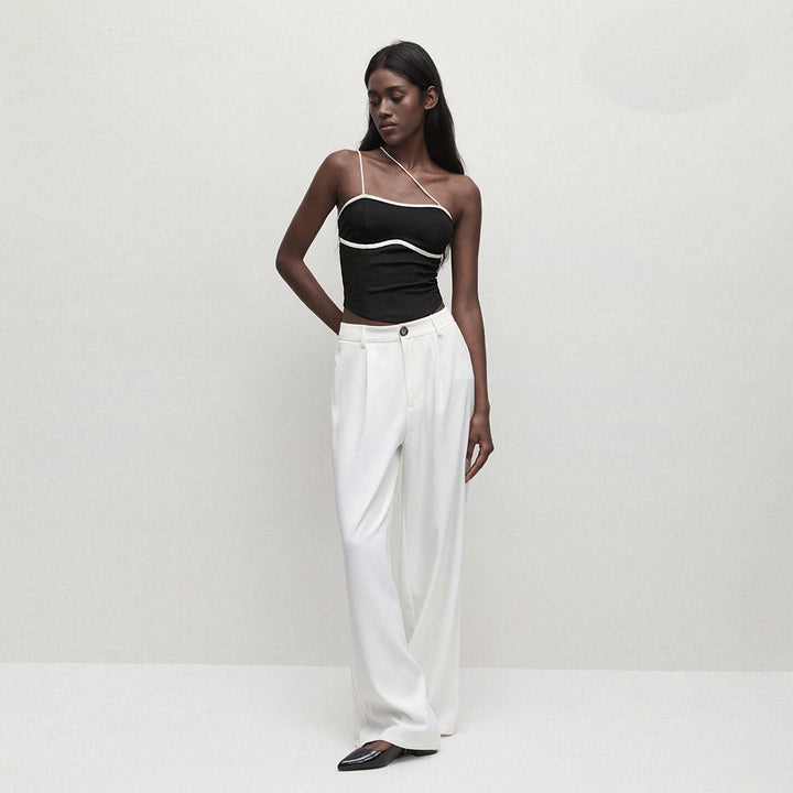 Asymmetrical functional top for women with a fine ribbed structure and narrow straps Chic & Stil