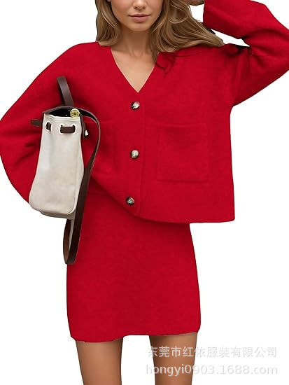 Ensemble tricot de loisirs pour femmes avec décolleté en V et détails de boutons Chic & Stil