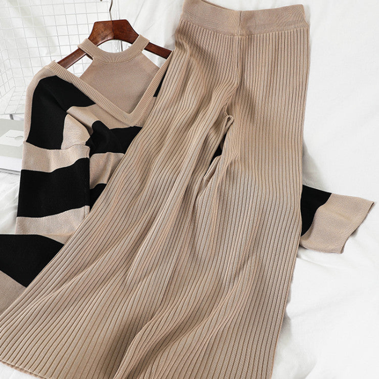 Lune London striped knit loungewear set with high collar for women