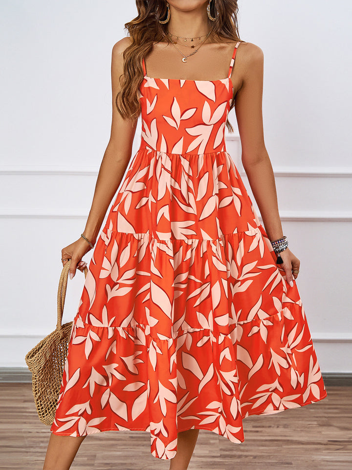 Ladies knee-length casual dress in modern layering design with colorful pattern