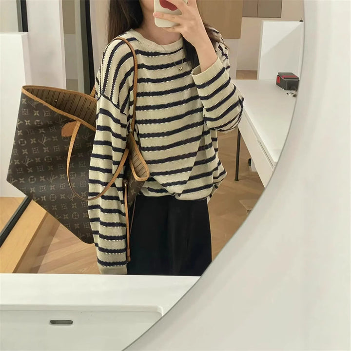 Trendy knitted sweater for women with nautical stripe pattern and relaxed fit Lune London
