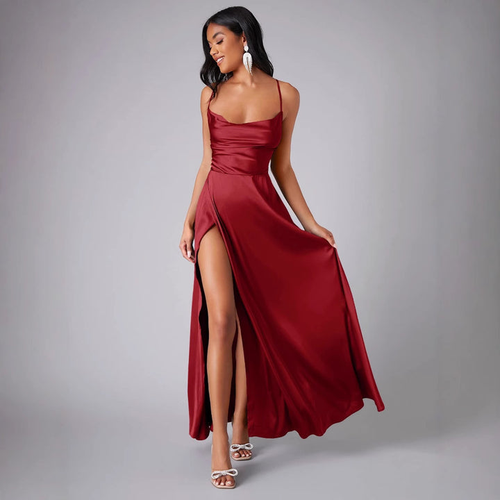 Ladies Elegant Satin Maxi Dress Lune London