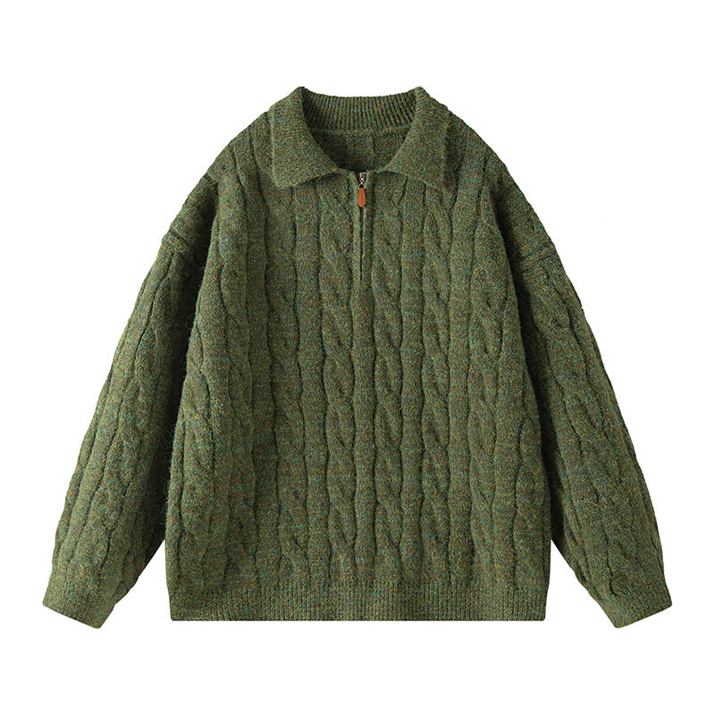 Ladies High Quality Knit Sweater with Short Zipper and Classic Collar Lune London