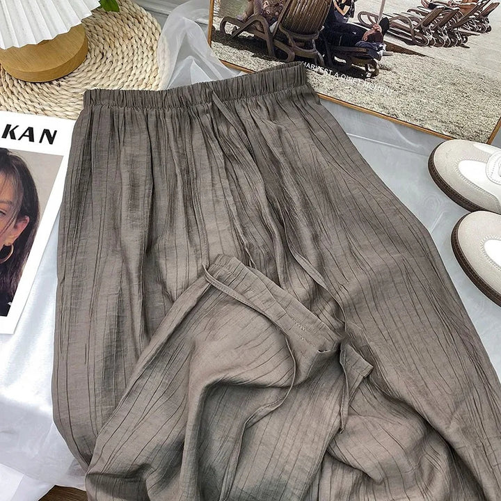 Women's Casual Pleated Pants with Elastic Waistband and Practical Side Pockets