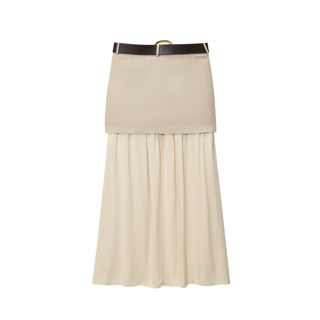 Airy midi skirt for women with an elegant pleat at the waist and a Lune London belt