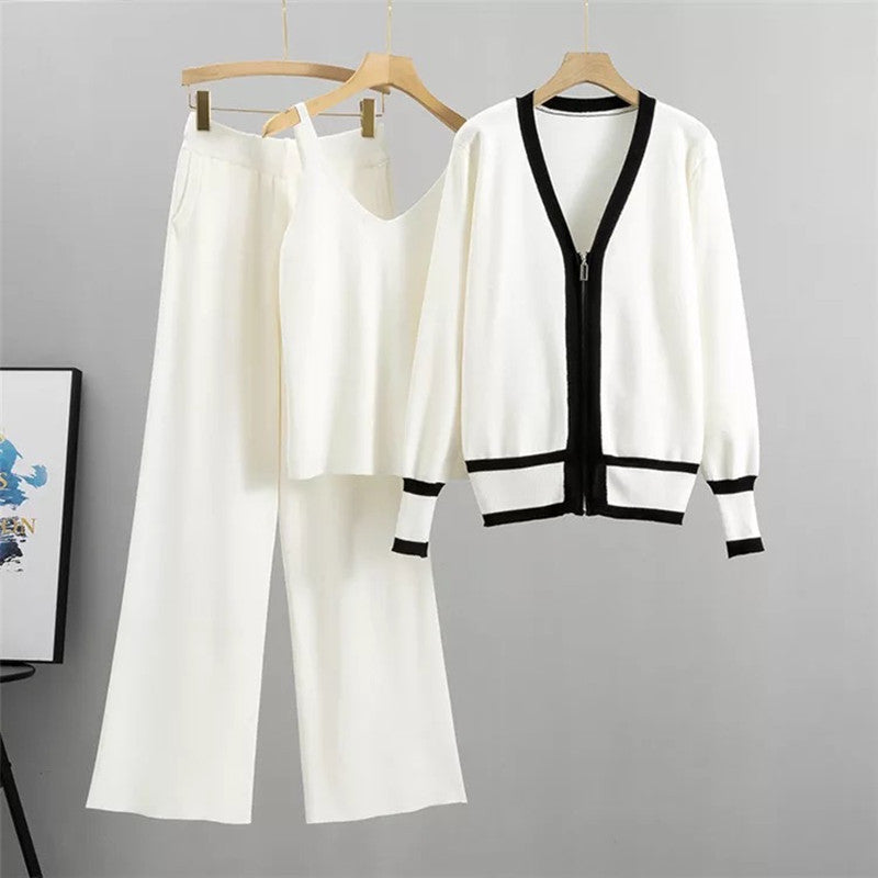 Casual knit loungewear set for women with high-quality zip cardigan and wide-leg pants Lune London