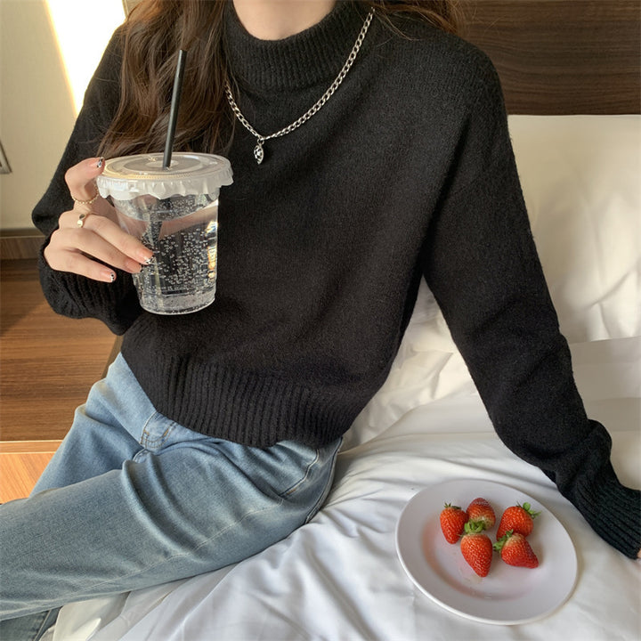 Sweater court confortable et élégant pour femmes avec col montant Chic & Stil