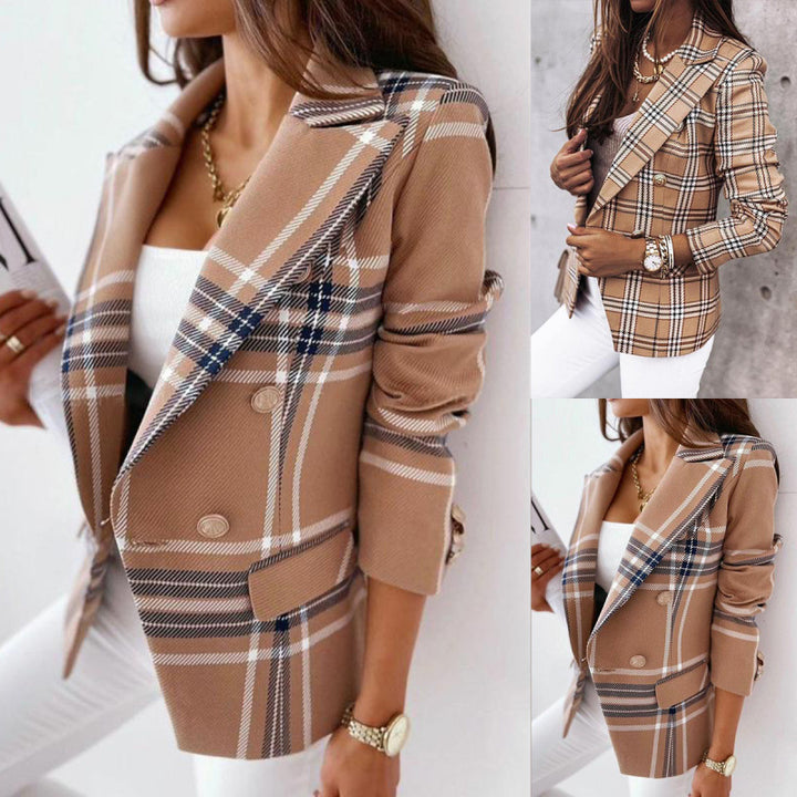 Plaid blazer for women with an elegant cut and high-quality button details Lune London