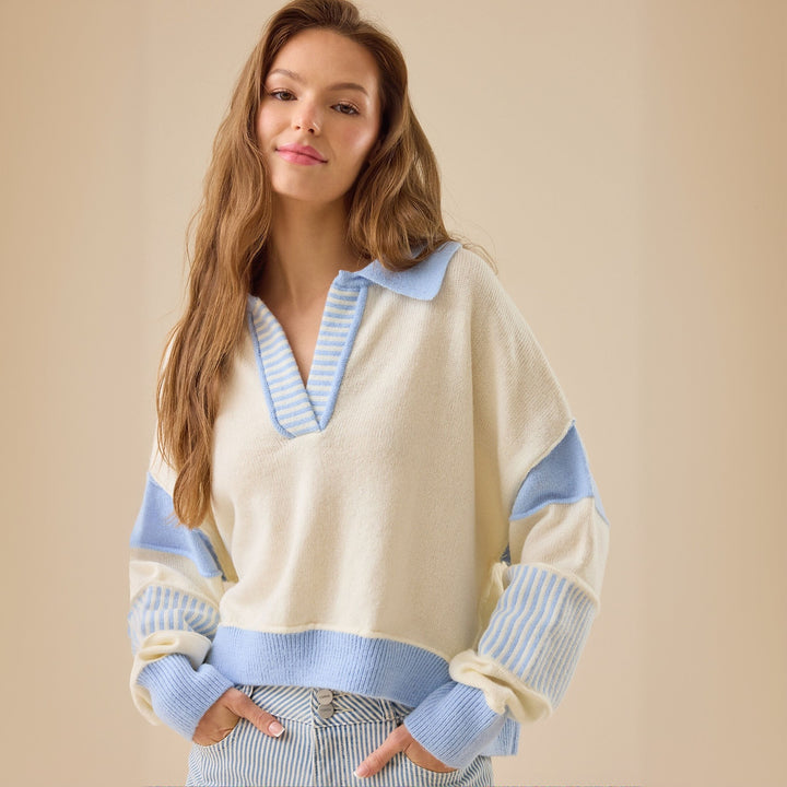 Women Casual Sweater with Modern Collar and Structured Design Lune London