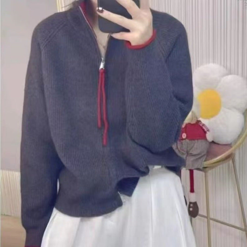 Pull en tricot pour femmes avec col montant et fermeture éclair Chic & Stil
