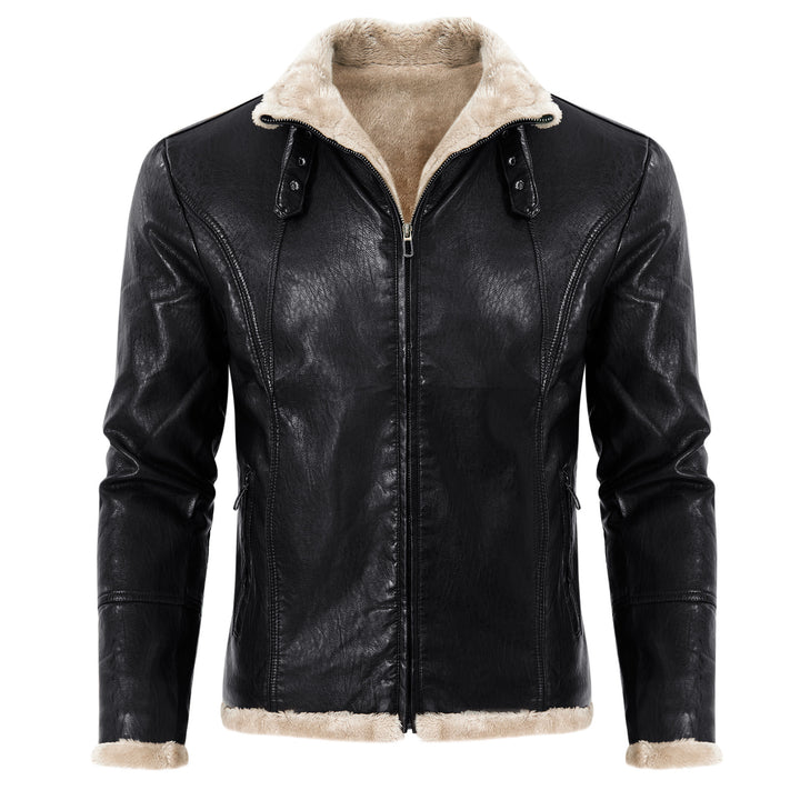 Elegant leather jacket for men with faux fur collar Lune London