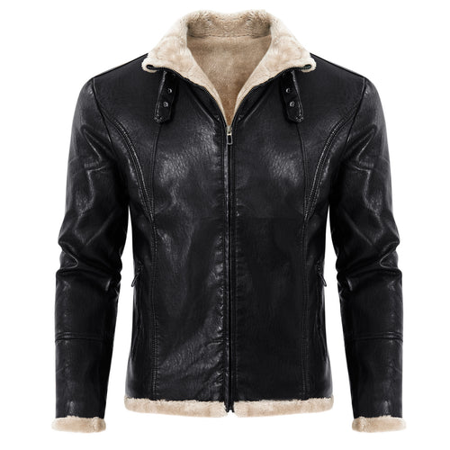 Elegant leather jacket for men with faux fur collar Lune London