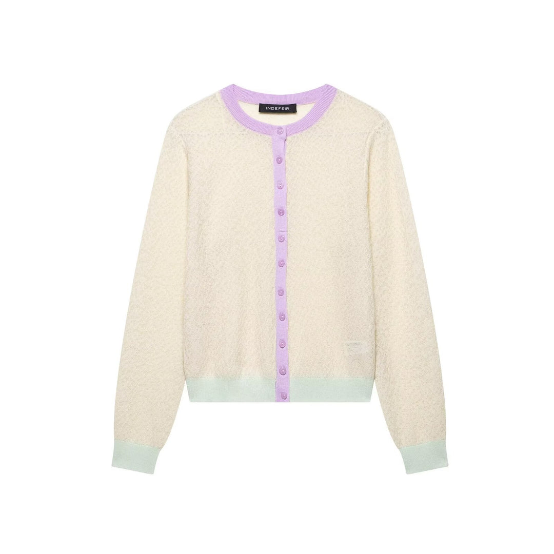 Knitted jacket for women with a delicate pattern and contrasting color details Lune London