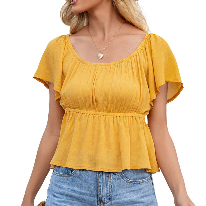 Women Carmen Top with Ruffle and Elastic Waist Lune London