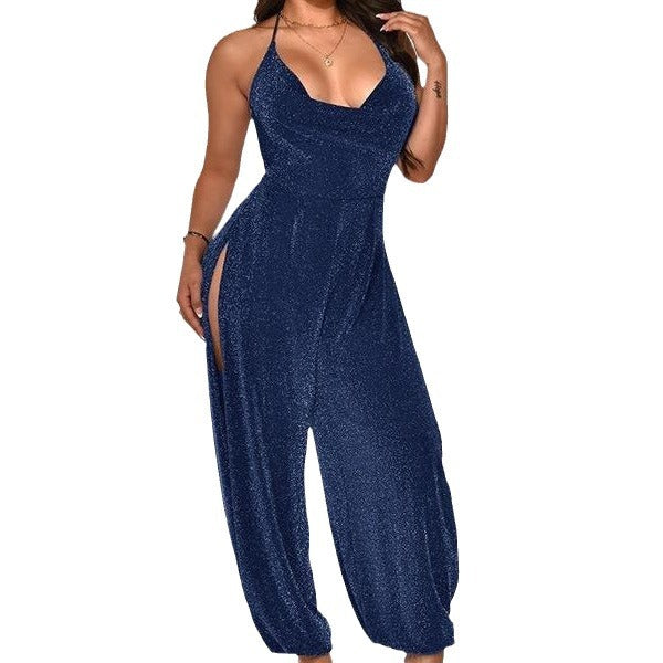 Ladies Elegant High Slit Maxi Jumpsuit Lune London