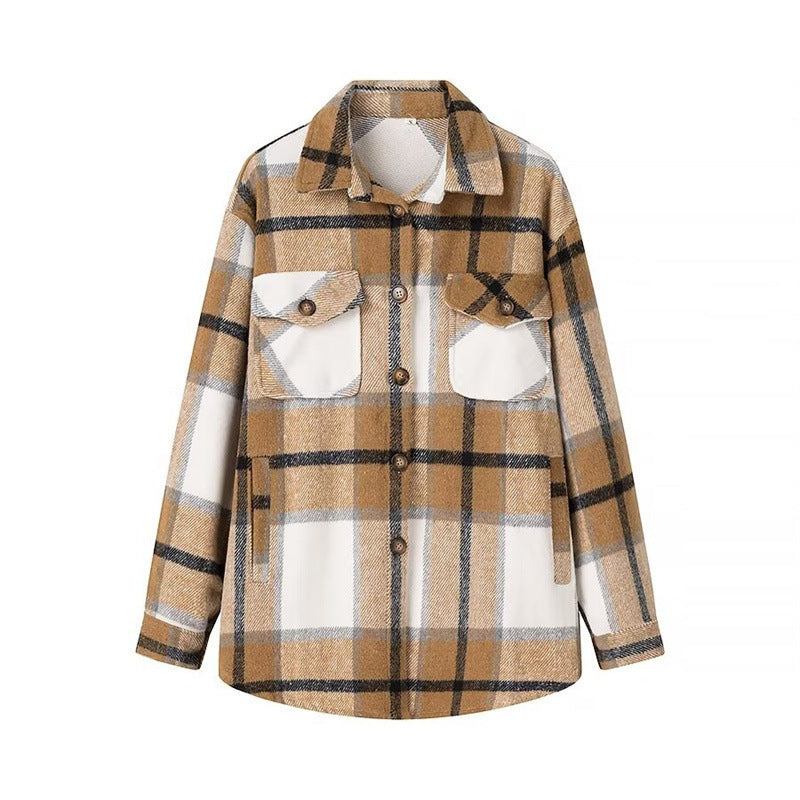 Veste en flanelle à carreaux pour femmes avec poches Chic & Stil