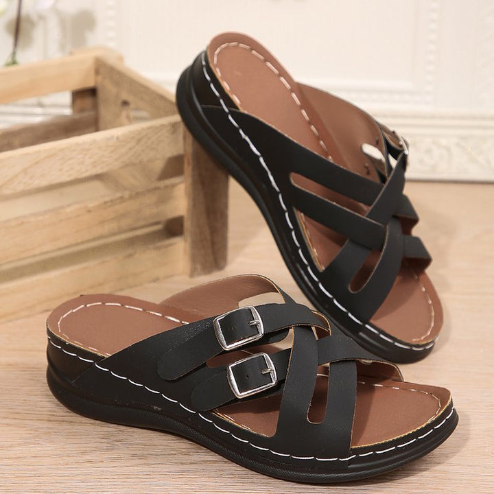 Comfortable women's shoes with a trendy buckle design and cushioned insole Lune London