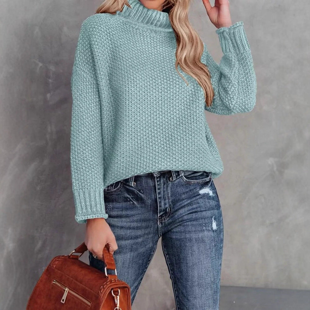 Comfortable knitted sweater for women with a high collar and airy structure Lune London